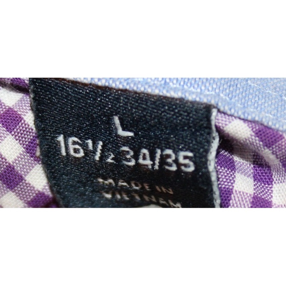 Nautica Mens Gingham Button Down Shirt Purple White 100% Cotton L 16.5 34/35 - Picture 5 of 5